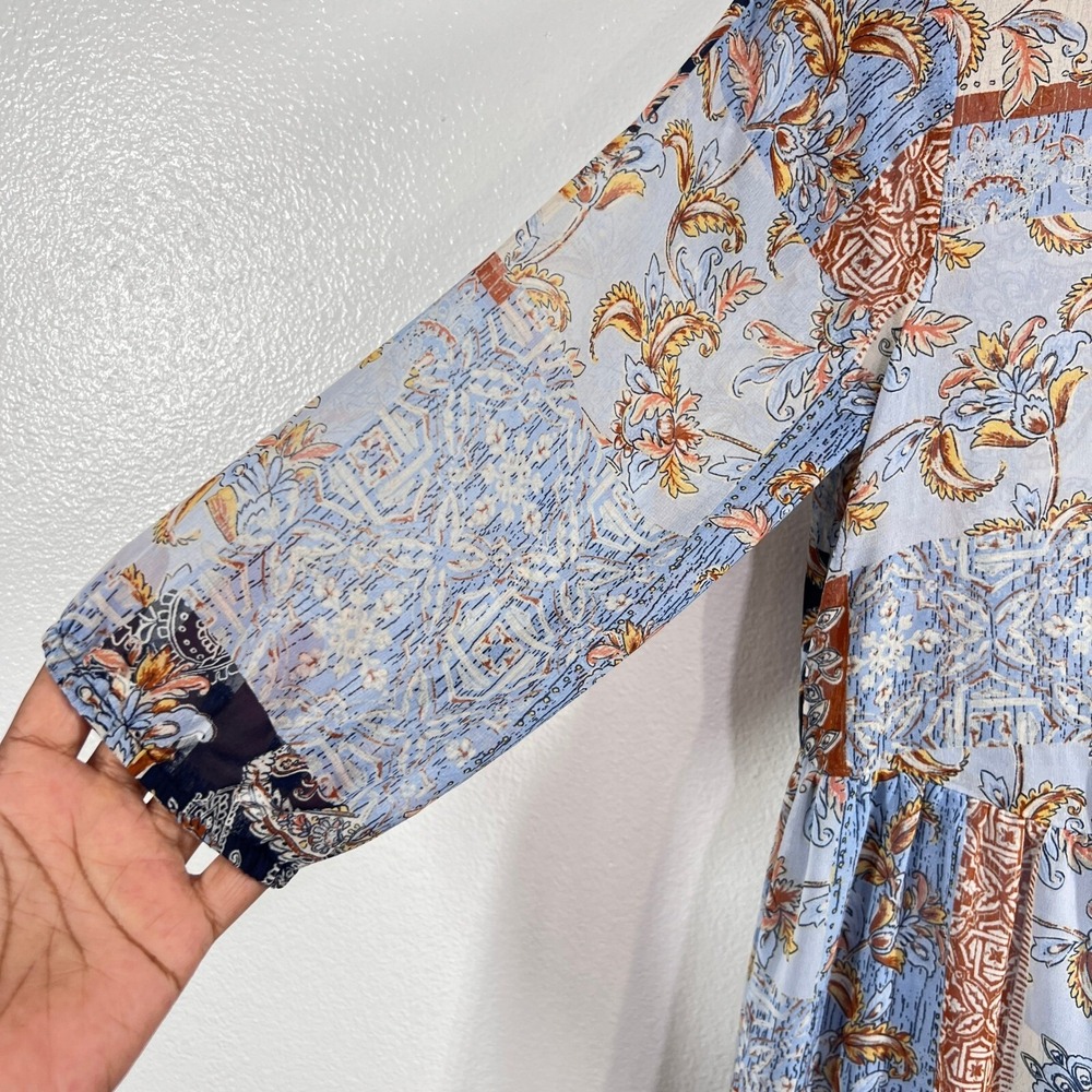 Kate and Lily Patchwork Floral Maxi Dress Blue Paisley Tiered Boho Peasant 4 - Picture 7 of 10
